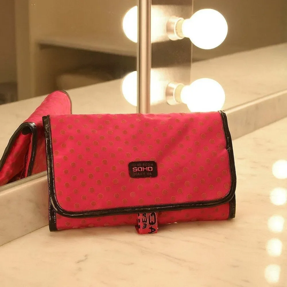 SOHO London Soho New York Pink Polka Dot Hanging Travel Makeup Bag Organizer EUC
